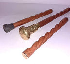 Brass Walking Stick Cane 3 fold Wooden Carving Hand