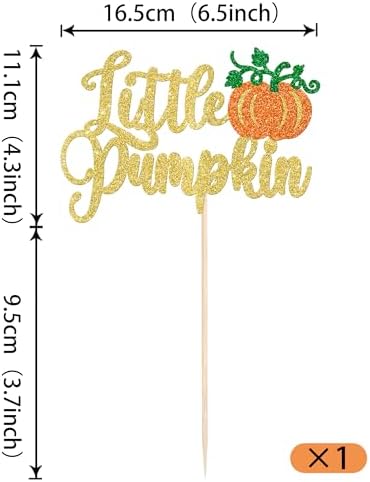 1 Pack Litter Pumpkin Cake Topper Glitter Fall Harvest Theme Cake Pick for Halloween Thanks Giving Theme Baby Shower Kids Birthday Party Cake Decoration Supplies Gold