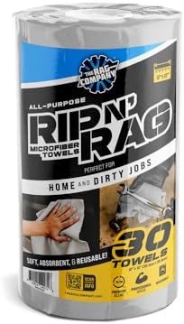 The Rag Company - Rip N' Rag Multi-Purpose Reusable Microfiber Towels for Home, Office, Garage, RV and More - 30 Count Roll - Premium 70/30 Blend - 200gsm