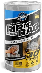 The Rag Company - Rip N' Rag Multi-Purpose Reusable Microfiber Towels for Home, Office, Garage, RV and More - 30 Count Roll - Premium 70/30 Blend - 200gsm