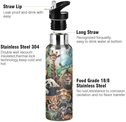 Africa Animals Water Bottle Kids Insulated Sports Vacuum Stainless Steel Mug with Straw Lid & Handle 20 oz