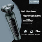 4-in-1 Electric Shaver for Men — Rechargeable, Equipped with Trimmer, Facial Cleansing Brush & Nose Hair Cutter, Full-Body Washable, Rotary 3-Blade System, 90 Minutes of Runtime
