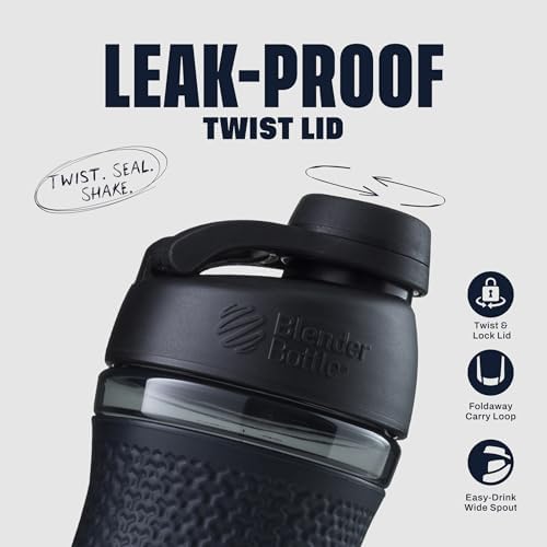 BlenderBottle SportMixer Shaker Bottle Perfect for Protein Shakes and Pre Workout, 28-Ounce, Black