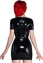 Sexy Black Women Latex Rubber Mini Skirt with Red Edge Gummi 0.4mm Club Wear Customize,Purple,M