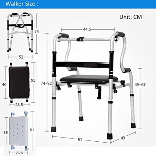 Walker for Seniors with Seat，Folding Adult Standard Walkers with 2 Front Wheels Lightweight Portable Walking Frame Height Adjustable Mobility Aid for Handicap Disabled