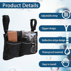 Wheelchair Side Bag, Wheelchair Bag Armres Waterproof Wheelchair Armrest Pouch with Reflective Stripe, Bag for Wheelchair Side Organizer Wheelchair Pouch Side Pocket for Walker Rollator Wheelchair