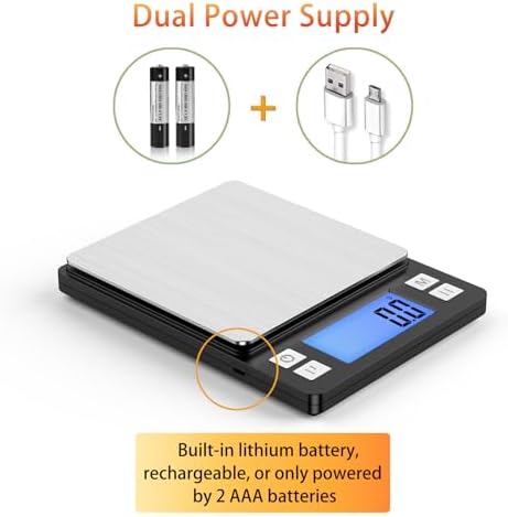 BOMATA Upgraded Small Food Scale, 0.1 g/0.001 oz High Precision, 3000 g/6.6 lb, with New Hold Function and Larger Display, USB Rechargeable, Digital Kitchen Scale for Small Item, Jewelry. Black