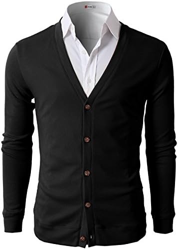 H2H Mens Casual Slim Fit Cardigans V-Neck Basic Designed Long Sleeve Button Down