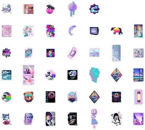 BulbaCraft Vaporwave Stickers for Water Bottle and Laptop - Vaporwave Party Supplies & Decorations, Waterproof Vinyl Decals, Aesthetic and Retro Stickers, Gifts for Women & Men