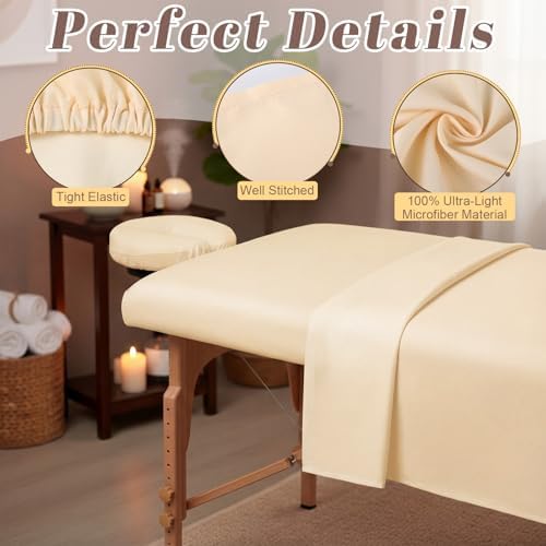 Oudain 6 Set Microfiber Massage Table Sheets Each Set Includes Massage Table Covers, Fitted Sheets, Face Cradle Covers(Natural)
