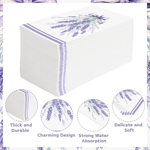 100 Pcs Lavender Paper Napkins 3 Ply Lavender Flower Napkins Disposable Purple Flower Beverage Napkins for Floral Girl Baby Shower Birthday Baby Shower Tea Party Table Decor