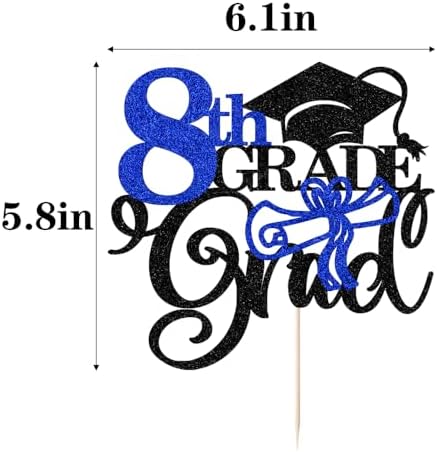 Glitter 8th Grade Grad Cake Topper，Straight Outta 8th Grade Cake Topper,2025 Grad Cake Decorations,Boys Girl Eighth Grade Graduation Party Decoration Supplies(Dark blue)