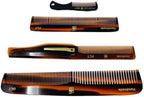 Handmade Tortoise Shell Comb Set – Pack of 4 Premium Fine-Tooth Combs for Men & Women – Includes Pocket, Folding, Dressing & Mustache Combs – Stylish Hair & Beard Grooming Kit