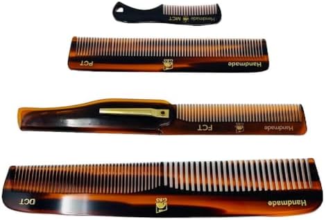 Handmade Tortoise Shell Comb Set – Pack of 4 Premium Fine-Tooth Combs for Men & Women – Includes Pocket, Folding, Dressing & Mustache Combs – Stylish Hair & Beard Grooming Kit