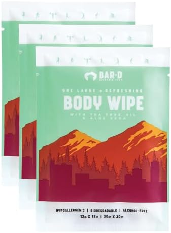 Bar-D Cleansing Face & Body Wipes for Women and Men - Individually Wrapped Biodegradable Shower Wipes with Tea Tree Oil & Aloe Vera (20 Count/Box)