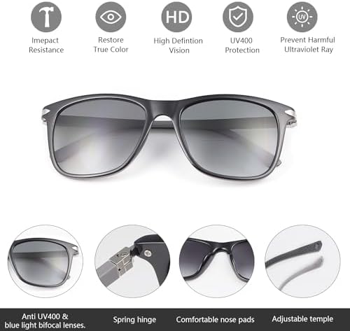 Polarized Bifocal Reading Sunglasses for Men Women Blue Light Blocking Glasses Black Lens UV Protection Outdoor Sun Readers Lightweight Driving Eyeglasses Tinted Shades Anti Glare Eyewear 3.0