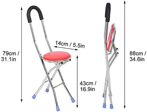 Walking Stick Chair, Folding Cane with Seat and Sponge Handle Four Legs Anti-Slip Stainless Steel Portable Safe Seniors Walking Stick