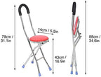 Walking Stick Chair, Folding Cane with Seat and Sponge Handle Four Legs Anti-Slip Stainless Steel Portable Safe Seniors Walking Stick