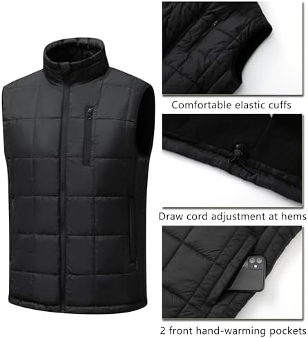 Vcansion Men's Outdoor Quilted Puffer Vest Stand Collar Lightweight Down Sleeveless Jacket Padded Vest