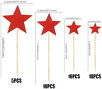 35 PCS Red Stars Cupcake Toppers Glitter Assembled Twinkle Star Cupcake Picks Bridal Shower Birthday Party Decorations for Wedding Engagement Birthday Party Cake Decorations Supplies Mixed Size Star