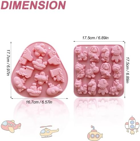 2PCS Animal Silicone Molds 3D Car Chocolate Candy Mold Transportation Gummy Jello Molds For Kids Dog Cat Fish Train Airplane Molds For Baking