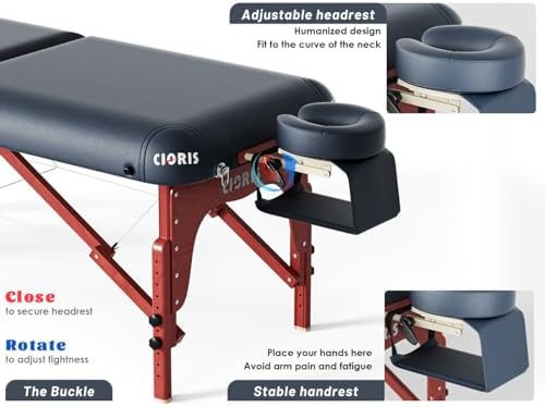 CLORIS 84" Luxury Massage Table Portable 2 Folding Lightweight Facial Salon Spa Tattoo Bed Height Adjustable with Carrying Bag & Wooden Leg Hold Up to 1500LBS Blue