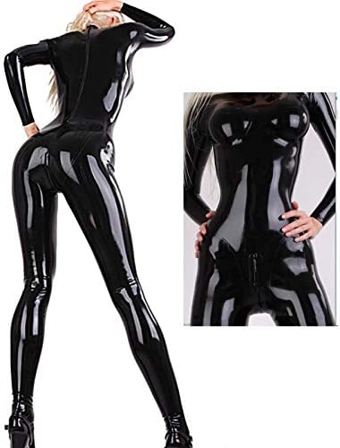 LESOYA Women's Sexy Shiny Wetlook Leather Long Sleeve Zipper Crotch Bodysuit Full Body Catsuit Jumpsuit Clubwear
