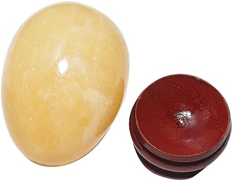 2" Natural Yellow Jade Egg with Wood Stand for Home Decoration, Polished Crystal Pocket Palm Sphere Fengshui Figurines Healing Reiki