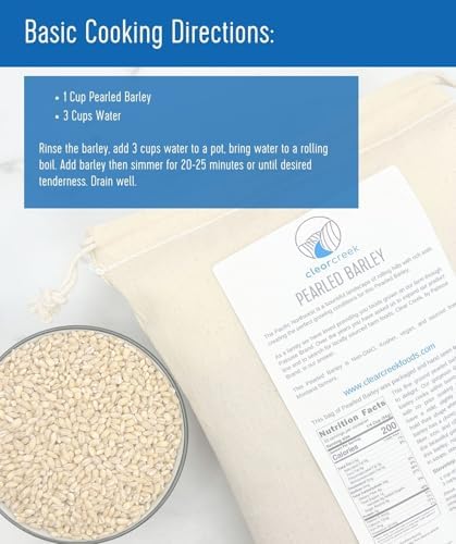 CLEAR CREEK Certified Glyphosate Residue Free Pearl Barley | 4 LBS Drawstring Bag | Non-GMO | Kosher | Vegan | Non-Irradiated