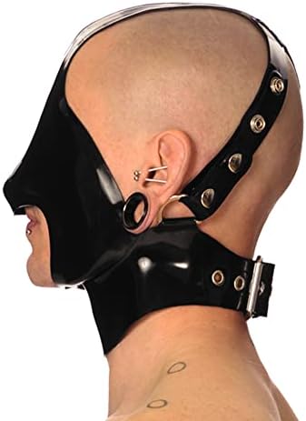Latex Hood Rubber Mask Open Half Face Blinder with Buckle Cosplay Catsuits Latex Mask