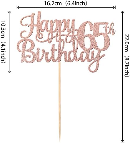 1 PCS Happy 65th Birthday Cake Topper Glitter Cheers to 65 Years Birthday Cake Pick 65 Fabulous Cake Decoration for Happy 65th Birthday Theme Party Decorations Supplies Rose Gold