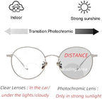 Fashion Round Bifocal Reading Glasses Men Sun Photochromic Metal Frame Transition Presbyopia Female