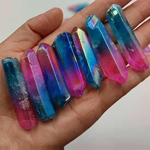 3pc/Lot Electroplated Titanium Aura Crystal Wand Point Healing Natural Quartz Stone Mineral Specimen Home Room Decor Blue Pink