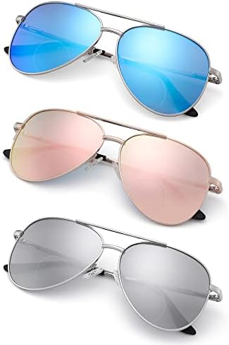 3 Pack Bifocal Reading Sunglasses for Women Men, Aviator Sun Readers Glasses Mirrored Shades UV400 +2.50
