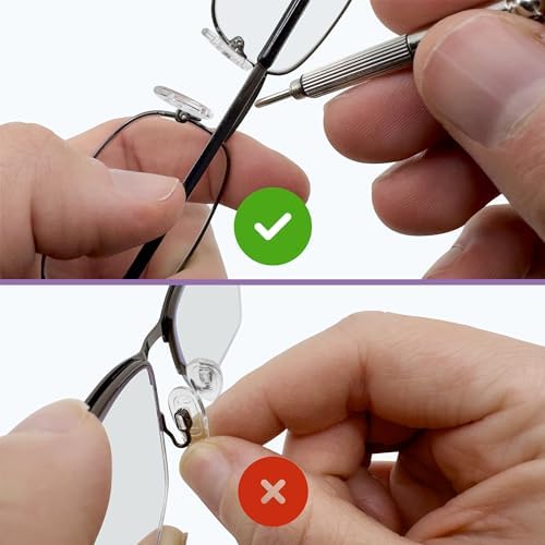 GMS Optical Small Screw-In D-Shaped Nose Pads for Glasses - Non Slip Silicone Nose Grips for Glasses, Sunglasses and Eyewear Eyeglass Accessories w/ Screws & Screw Driver - 5 Pairs, Clear