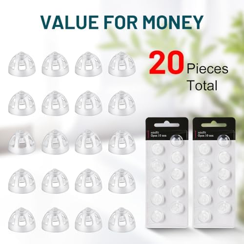 Hearing Aid Domes for Oticon Replacements, (20Pcs/2Packs）Minifit 10mm Open Vent, Aids Tips Supplies, Universal Parts Accessories for Phillips/Resound, Soft Silicone Domes for Clear Natural Sound