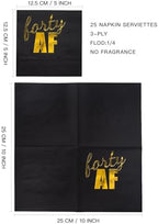 WRAPAHOLIC 25Pcs 40th Birthday Cocktail Napkins - 3-Ply Black Gold Foil Forty AF Lettering Disposable Paper Napkins for Birthday Party Tableware Party Supplies - 5 x 5 In