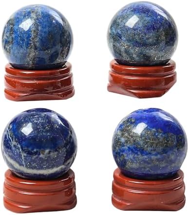Natural Lapis Lazuli Ball with Red Jasper Stand, Healing Crystal Sphere for Home Fengshui Yoga Meditation, Reiki Energy Balancing 1.18”(30mm)