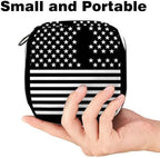 Sanitary Napkin Storage Bag,Period Bag,Pad Bag,American Flag Black and White,Period Pouch