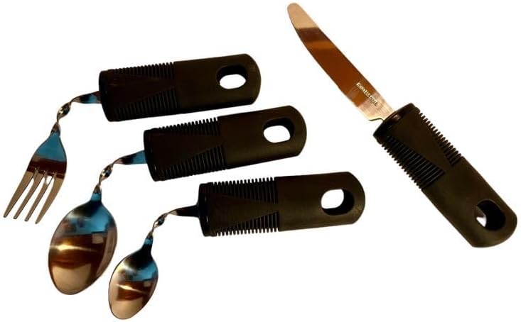 Generic UniGrip Easy Grip Adaptive Utensils, 4-Piece Set for Weak Grip, Arthritis, Stroke, Injury, Elderly. Stainless Steel Fork, Knife, Spoon Silverware Set, Black