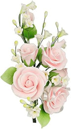 O'Creme Gumpaste Edible Flower Spray for Cake Decorating, Pastel Pink Garden Rose Sugar Paste Flower Decoration for Cakes, Candy, Cupcake Toppers - Birthday, Wedding, Valentines Day, Baby Shower