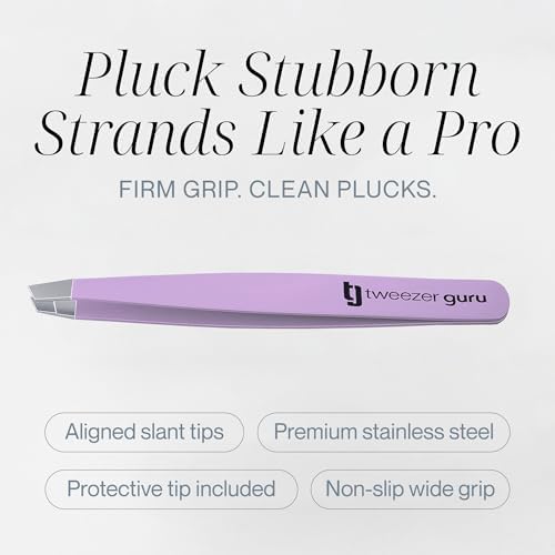 Tweezer Guru Tweezers for Women Facial Hair & Men – Precision Slant-Pointed Eyebrow Tweezer for Ingrown Hair, Blackhead & Splinter Removal (Purple)