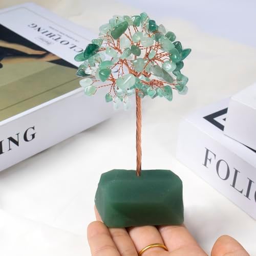 Green Aventurine Crystal Tree of Life,4 Inch Natural Healing Stones,Reiki Energy Money Tree, Handmade with Copper Wire,Feng Shui Spiritual Desk Decor for Office, Home, Meditation Gifts for Women