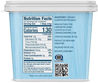Carrington Farms USDA Certified Organic Grass Fed, Compare Our Cost Per Ounce, Ghee, 12 Fl Oz