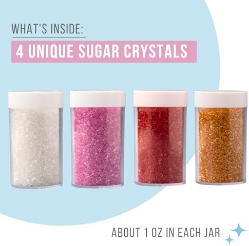 Sweets Indeed Valentines Day Sanding Sugar 4 Pack | Pink Red White & Gold Decorative Sugar Crystals for Baking & Decorating 4.52 ounces