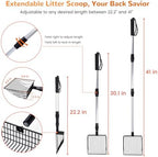Metal Cat Litter Scoop with Holder, 43" Extendable Long Handle Cat Scooper for Litter Box, Solid & Durable, Deep Shovel for Fast Sifting, Large Pet Pooper Scooper for Kitty/Outside Dog Poop