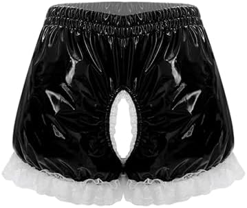 Womens Bloomers Maid Ruffle Pumpkin Boxer Shorts Patent Leather Hollowing Out Crotch Hot Pants