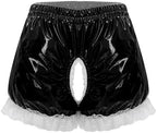 Womens Bloomers Maid Ruffle Pumpkin Boxer Shorts Patent Leather Hollowing Out Crotch Hot Pants