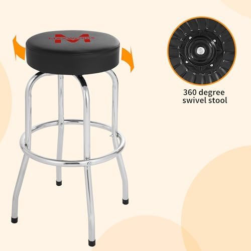 MaxWorks 51090 Swivel Bar Stool, Padded Seat with Chrome Plated Legs, Black, 300-Lb Capacity, 28-1/4" Tall, 14-1/2" Diameter Surface, Ideal for Garage, Shop, Workbench, Bar