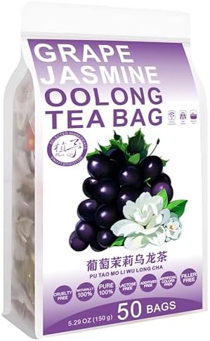 Plant Gift Grape Jasmine Oolong Tea Bag 5.29oz (3g*50bags) Grape, Oolong Tea, Jasmine Flower, Chinese Pure Natural, Health Care Mixed Tea, Combination of Floral Tea 150g 葡萄茉莉乌龙茶
